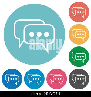 Two rounded square active chat bubbles outline flat white icons on round color backgrounds Stock Vector