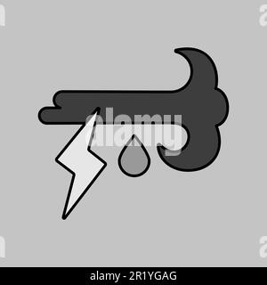 Wind rain lightning vector grayscale icon. Meteorology sign. Graph symbol for travel, tourism and weather web site and apps design, logo, app, UI Stock Vector