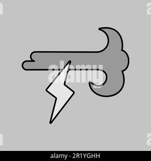 Wind lightning vector grayscale icon. Meteorology sign. Graph symbol for travel, tourism and weather web site and apps design, logo, app, UI Stock Vector