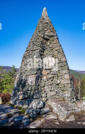 Cairn commemorating the purchase of the castle and estate by Prince Albert in 1852 on the Balmoral Estate, Royal Deeside, Aberdeenshire, Scotland, UK Stock Photo