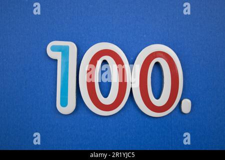 Placed on a blue background, photographed from above, 100. number of. Stock Photo