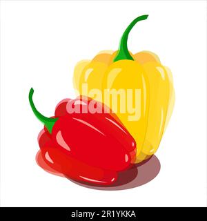 Red and yellow bell peppers in watercolor imitation on white background. Vector. Stock Vector