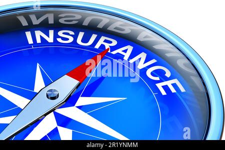 3D rendering of a compass with a insurance icon Stock Photo