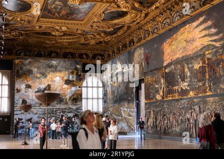 October 12, 2022. Anselm Kiefer's painting series titled These Writings, When Burned, Will Finally Cast a Little Light exibited at Palazzo Ducale in V Stock Photo