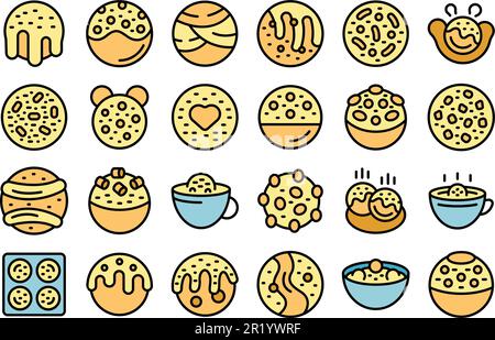 Cocoa bomb icons set outline vector. Food milk. Cake candy thin line color flat on white Stock Vector