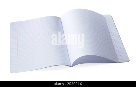 Open copybook with checkered sheets of paper on white background Stock Photo