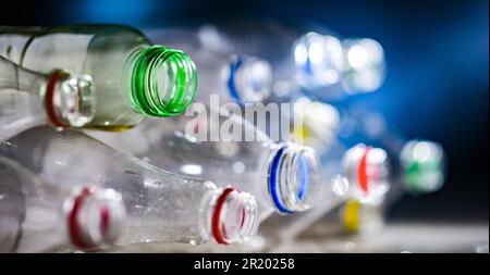 Empty carbonated drink bottles. Plastic waste Stock Photo