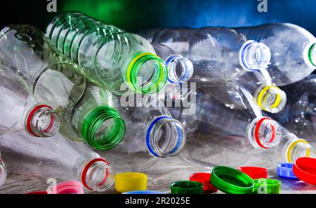 Empty carbonated drink bottles. Plastic waste Stock Photo