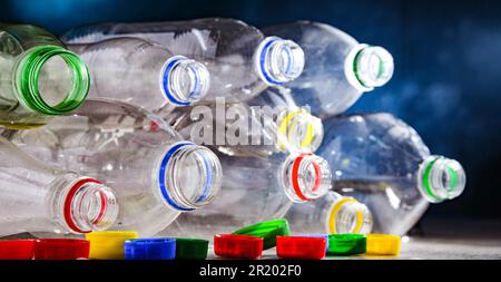 Empty carbonated drink bottles. Plastic waste Stock Photo