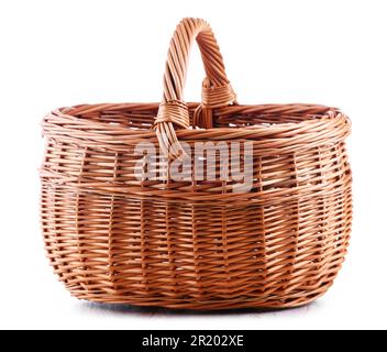 Empty wicker basket isolated on white background Stock Photo