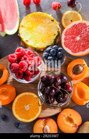 Composition with a variety of fresh culinary fruits Stock Photo