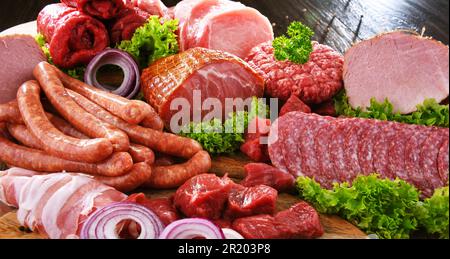 Composition with assorted meat products Stock Photo