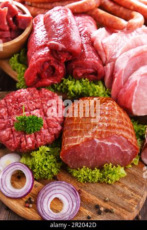 Composition with assorted meat products Stock Photo