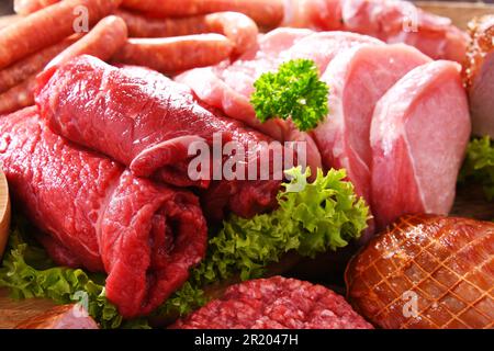 Composition with assorted meat products Stock Photo