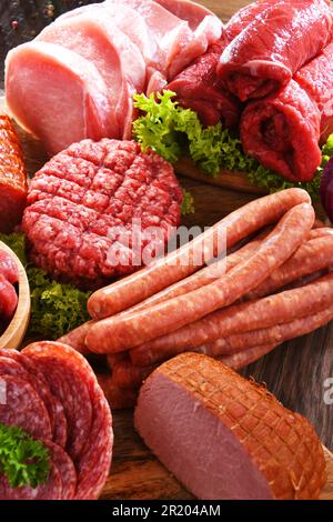 Composition with assorted meat products Stock Photo