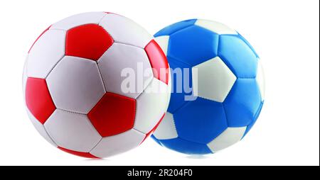 Two leather soccer balls isolated on white background Stock Photo