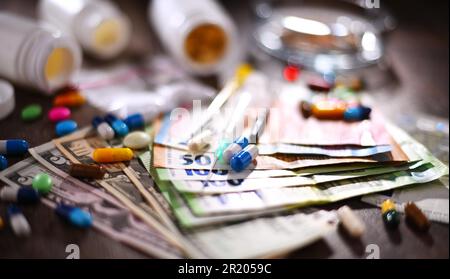 Addictive substances, including cigarettes and drugs Stock Photo