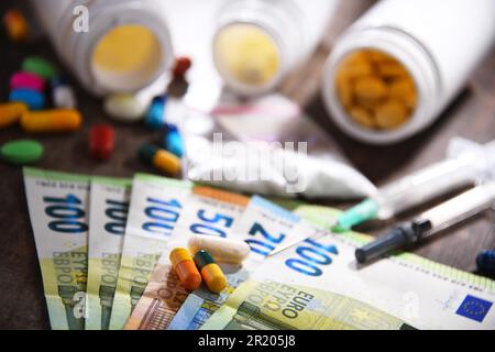 Addictive substances, including cigarettes and drugs Stock Photo