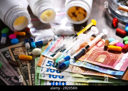 Addictive substances, including cigarettes and drugs Stock Photo