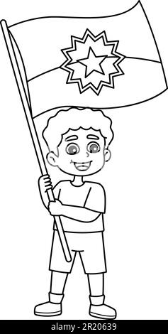 Boy Holding the Juneteenth Flag Isolated Coloring Stock Vector