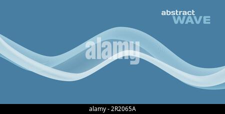 Abstract transparent wave by thin lines on dull blue background. Vector graphic pattern Stock Vector