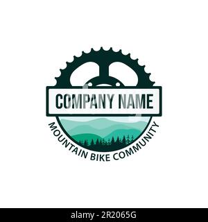 Mountain Bike Community Logo. Extreme mountain bike logo design gear mountain concept for the bicycle community Stock Vector
