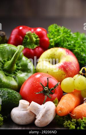 Composition with fresh organic vegetables and fruits Stock Photo - Alamy