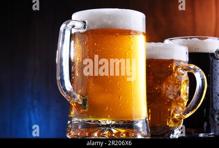 Composition with glasses of beer of various kinds Stock Photo