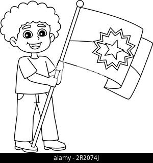 Boy Holding the Juneteenth Flag Isolated Coloring Stock Vector