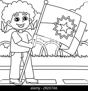 Boy Holding Juneteenth Flag Coloring Page  Stock Vector