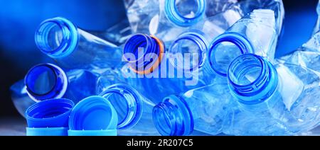 Composition with empty mineral water bottles. Plastic waste Stock Photo
