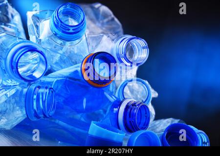 Composition with empty mineral water bottles. Plastic waste Stock Photo