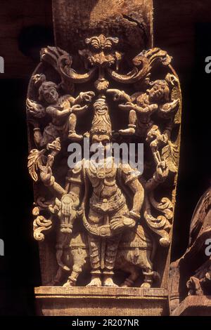 Lord Shiva siva with bull, 17th century wooden carvings in Meenakshi-Sundareswarar temple Chariot at Madurai, Tamil Nadu, South India, India, Asia Stock Photo