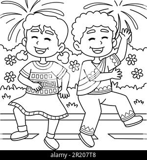 Boy and Girl Dancing on Juneteenth Coloring Page Stock Vector