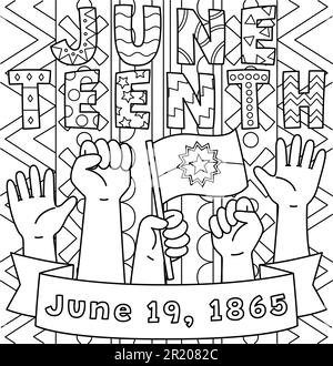 Juneteenth Raising Hands Coloring Page for Kids Stock Vector