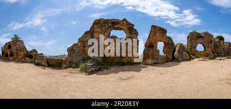 City wall with arcosol tombs, Valley of the Temples, Agrigento, Sicily, Italy Stock Photo