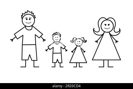 Kids drawing of family, dad, mom, son, daughter.  Stock Vector