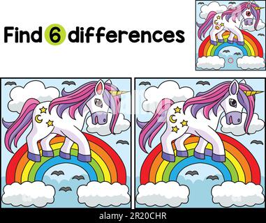 Unicorn Walking on Rainbow Find The Differences Stock Vector Image ...