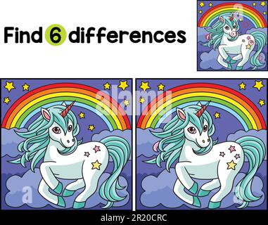 Rainbow Unicorn Find The Differences Stock Vector Image & Art - Alamy