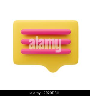 3d message isolated on white background. Stylized plastic chat with text. Volumetric yellow speech bubble sign. Realistic Notification dialog icon. So Stock Vector