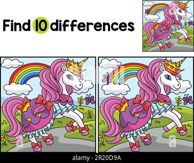 Unicorn Princess Find The Differences Stock Vector Image & Art - Alamy