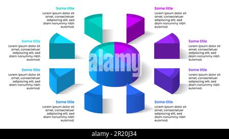 Infographic template with 8 options or steps. Isometric Pie. Can be used for workflow layout, diagram, banner, webdesign. Vector illustration Stock Vector