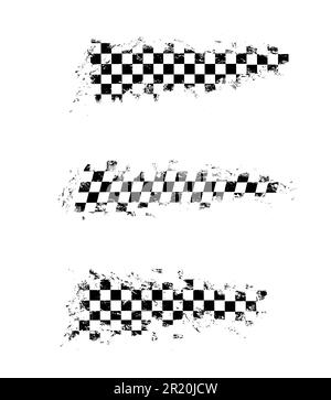 Grunge race flags, car rally and motocross or auto racing sport vector backgrounds. Grunge checkered flag of drag races or karting start or finish banner for motorcycle bike or gear motors sport Stock Vector