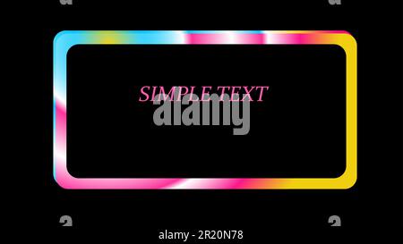 Pink with blue and yellow gradient metallic shiny radiant frame with overflows, low tones abstract multicolored beautiful unusual on black background Stock Vector