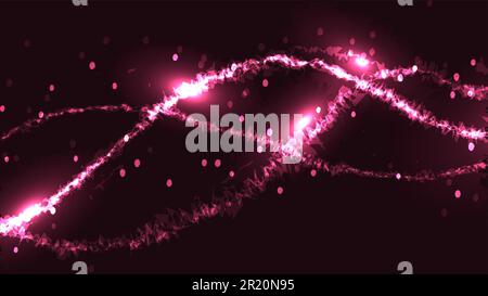 Abstract violet energy glowing bright fire colored mottled neon glowing magical beautiful figure pattern from the bands of waves of lines of sparkling Stock Vector
