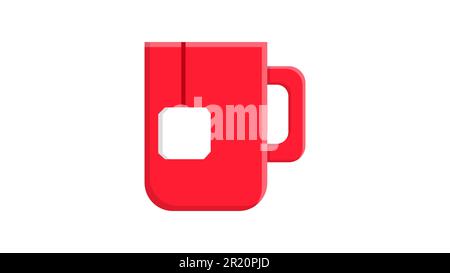 mug of red tea with a tea bag inside on a white background, vector illustration. tea cerimonium, daily ritual for lunch. tea drink from beautiful mugs Stock Vector