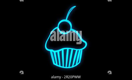 Sweet cupcake. Neon bright sign, light banner. Logo confectionary, bakery. Vector image. Stock Vector