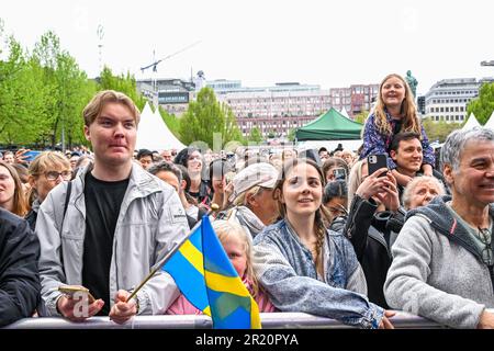 CORRECTION BYLINE  Fans of Eurovision Song Contest winner Loreen of Sweden gather to celebrate her in Kungstradgarden park in Stockholm, Sweden, on Ma Stock Photo