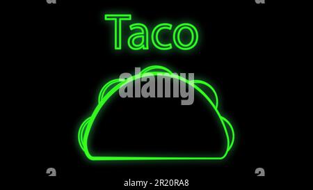 tacos on black background, vector illustration. neon sign for fast food, food restaurant. neon green with taco inscription. design of a cafe, kitchen. Stock Vector