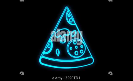 Vector neon pizza slice icon. Line street food sign illustration. Glowing pizzeria logo background. Modern concept for italian restaurant, cafe, deliv Stock Vector